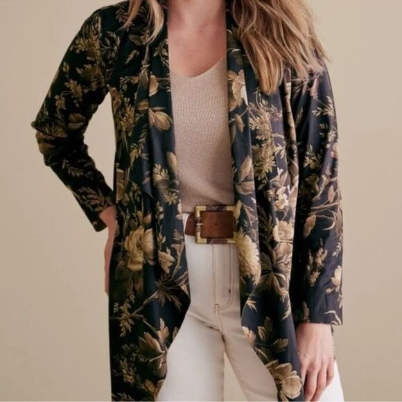 Soft Surroundings Women Shape Drape Faux Suede Jacket in floral multi Medium NWT - Picture 1 of 11